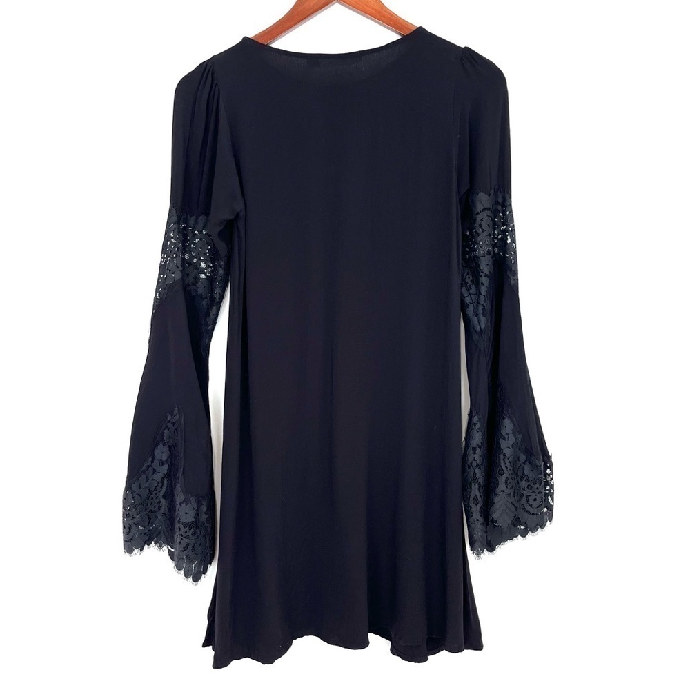 For Love and Lemons Festival Boho Lace Bell Sleeve Mini Dress Black Size XS - Picture 9 of 12